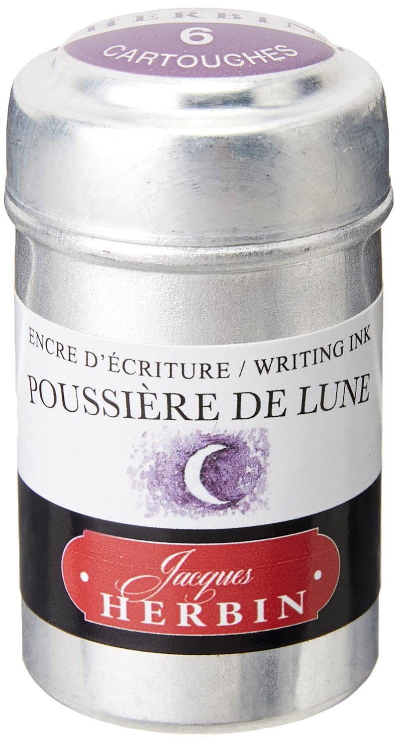 Jacques Herbin - Ref 20148T - Universal Writing Snap-in Ink Cartridges - PoussiÃ¨re de Lune/Moondust Purple - Cylindrical Metal Pot of 6 Cartridges - Purple-Coloured Ink - Image 1